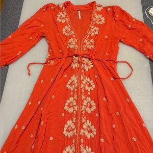 Free people Floral Embroidered Dress - orange